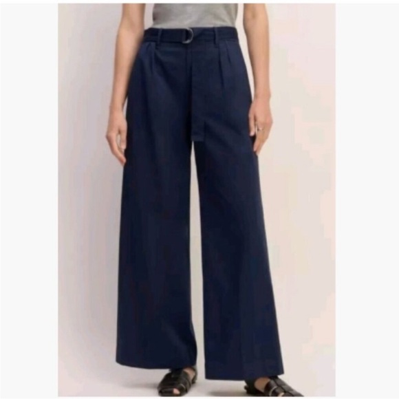 Everlane navy blue wide leg organic cotton pants high rise size 00 new - Picture 1 of 5